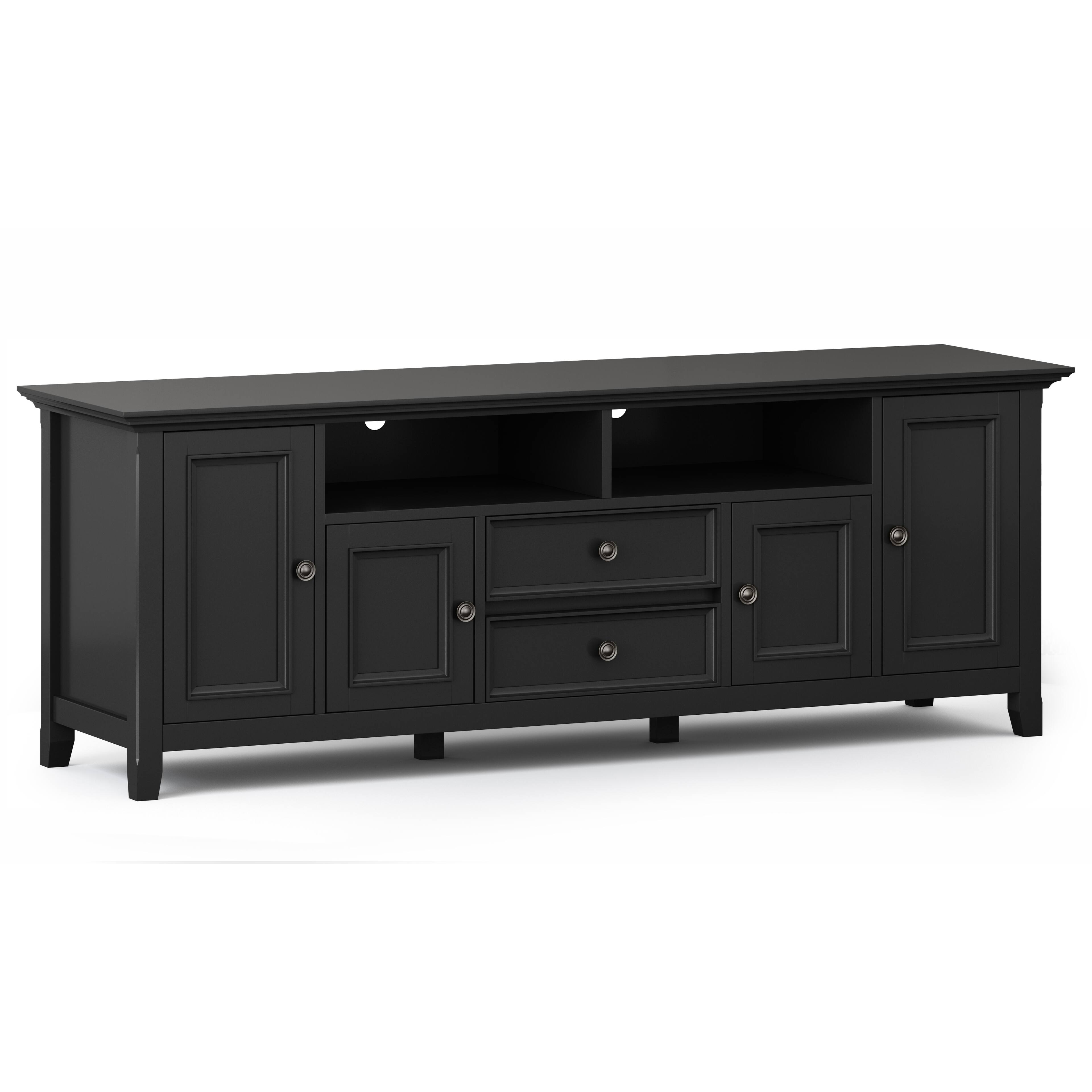 Back. Simpli Home - Amherst Solid Wood Transitional 72 inch Wide TV Stand with Two 24 inch Wide 5 Shelf Bookcases in Black (Set of 3) - Black.