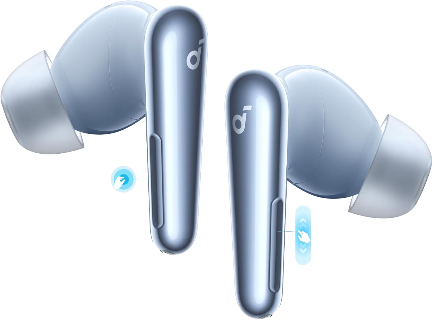 Left. Soundcore - Soundcore - by Anker Liberty 4 Pro True Wireless Noise Cancelling Headphones, Glossy Light Blue - Glossy Light Blue.