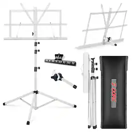 5 CORE - Music Stand Adjustable Desktop Book Stands Portable Sheet Holder All Metal Foldable Bookstand - White