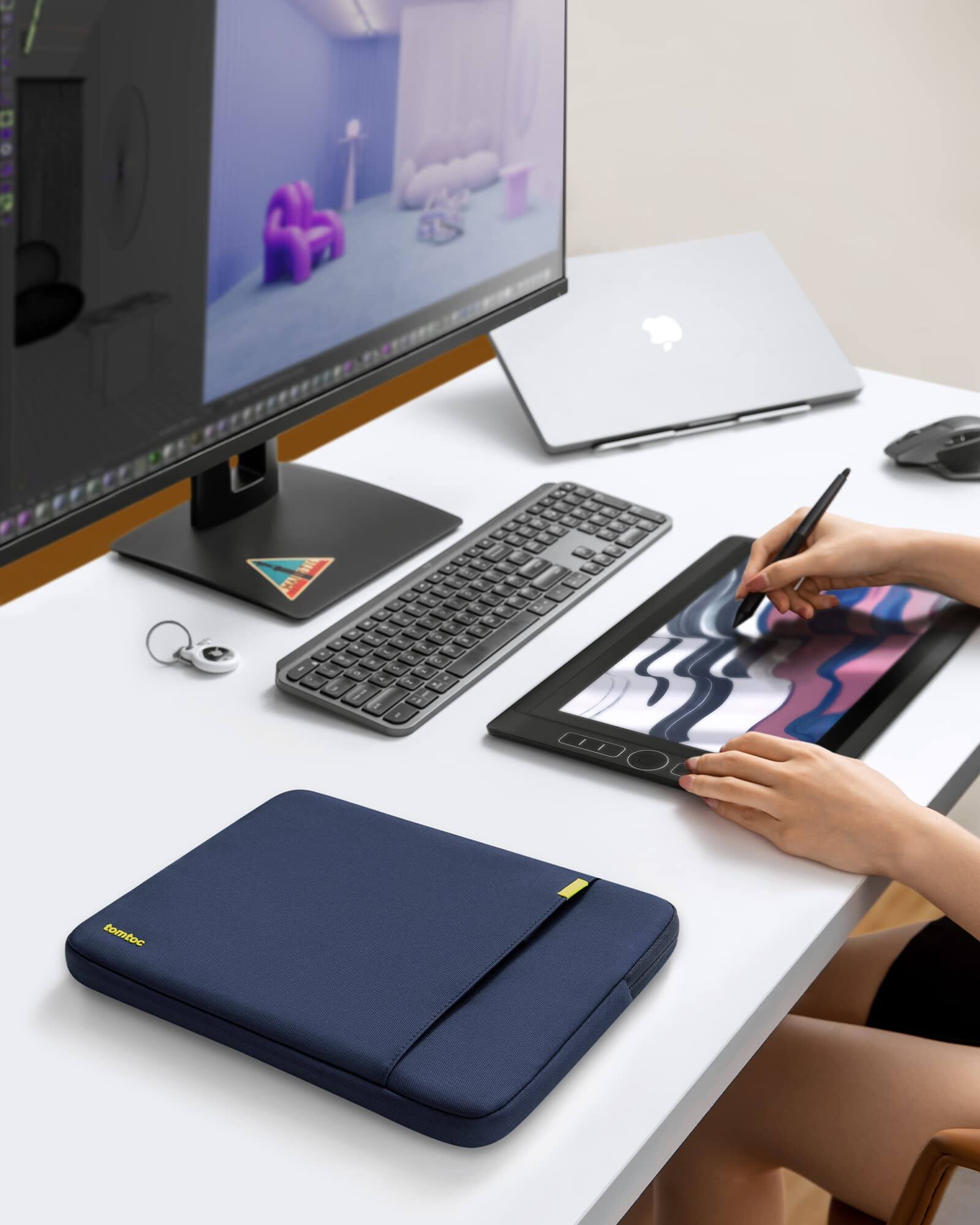 Alt View 7. tomtoc - Defender-A13 360° Recycled Laptop Sleeve Bag Case for 13-inch New MacBook Air M5/M4/M3/M2/M1, 13 inch MacBoook Pro/Neo - Navy Blue.