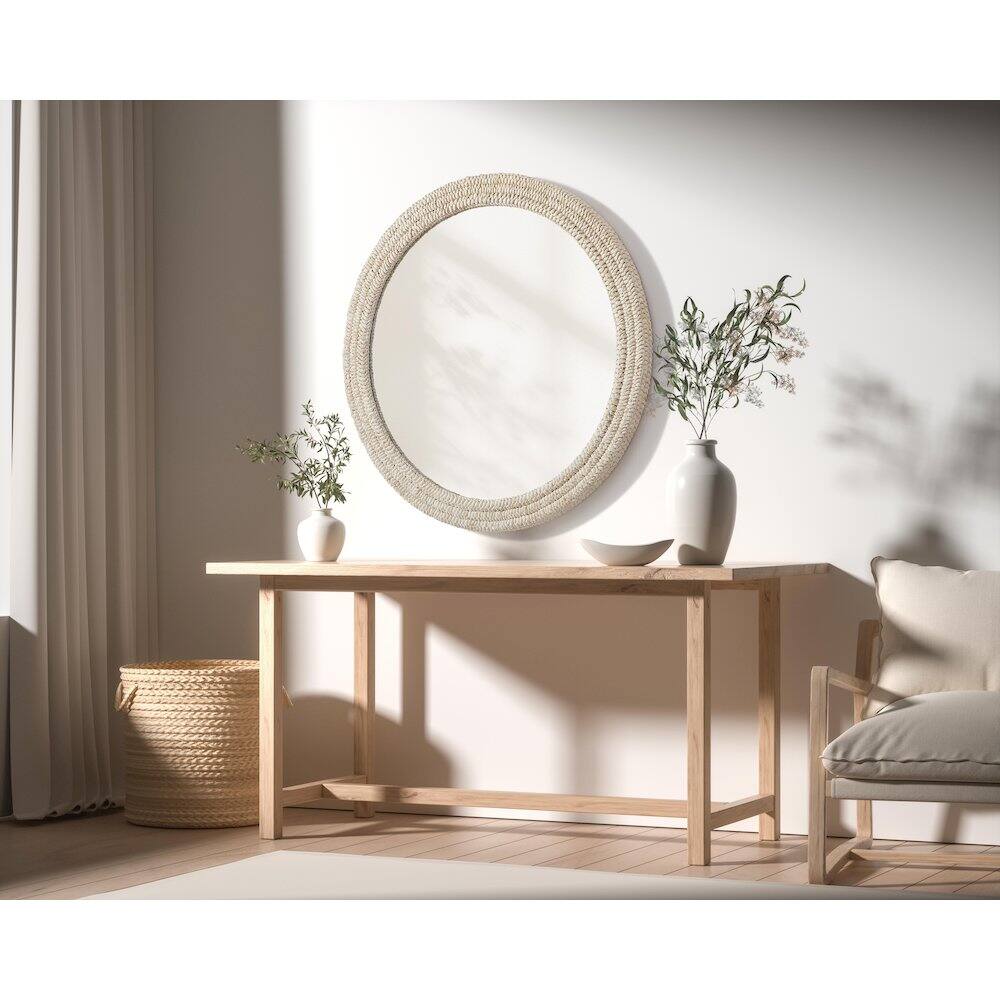 Alt View 2. Elegant Decor - Round Cornhusk Mirror 42x42 in Linen White - Linen White.