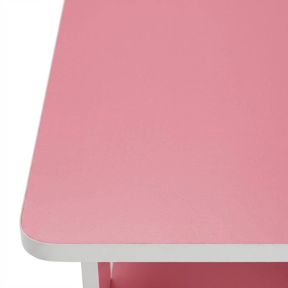 Alt View 1. FurniFact - Pink wood end table with drawer for bedside or living room use - Brown.