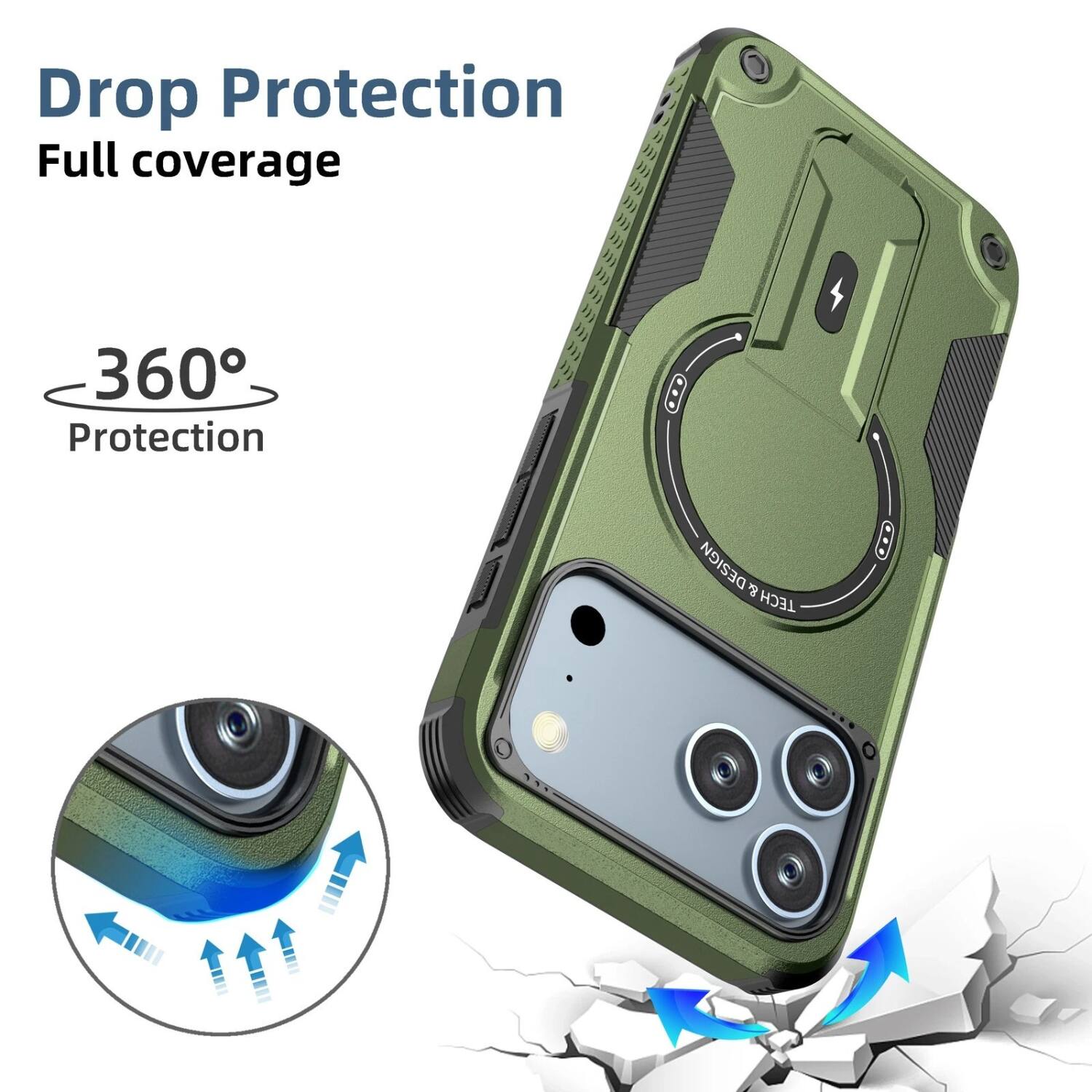 Drop Protection  
Full coverage  

360° Protection  

TECH DESIGN