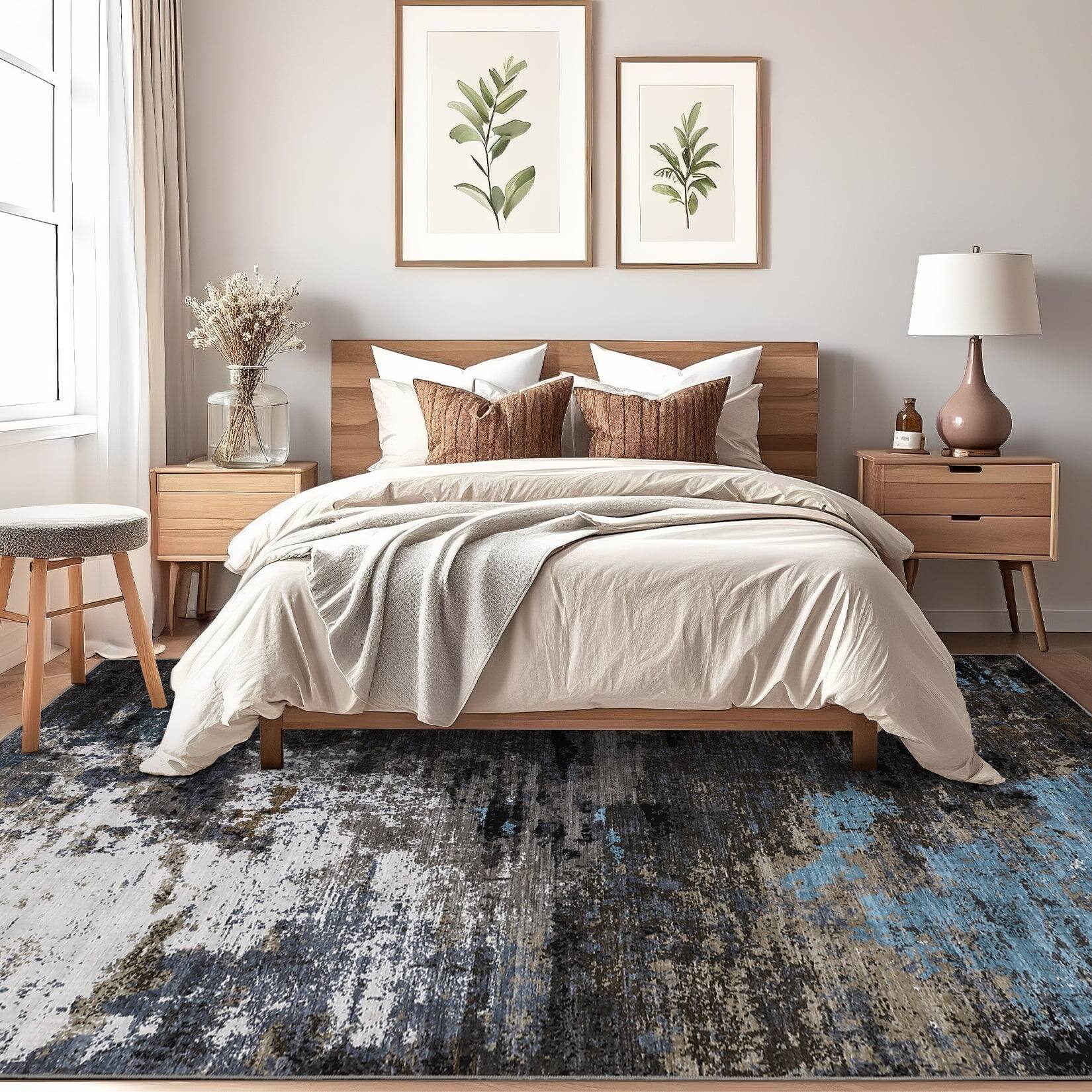 Left. Homhougo - 9x12 Large Abstract Area Rug, Washable Non-Slip Low Pile for Living Room Dining Office Farmhouse Brown - Brown.