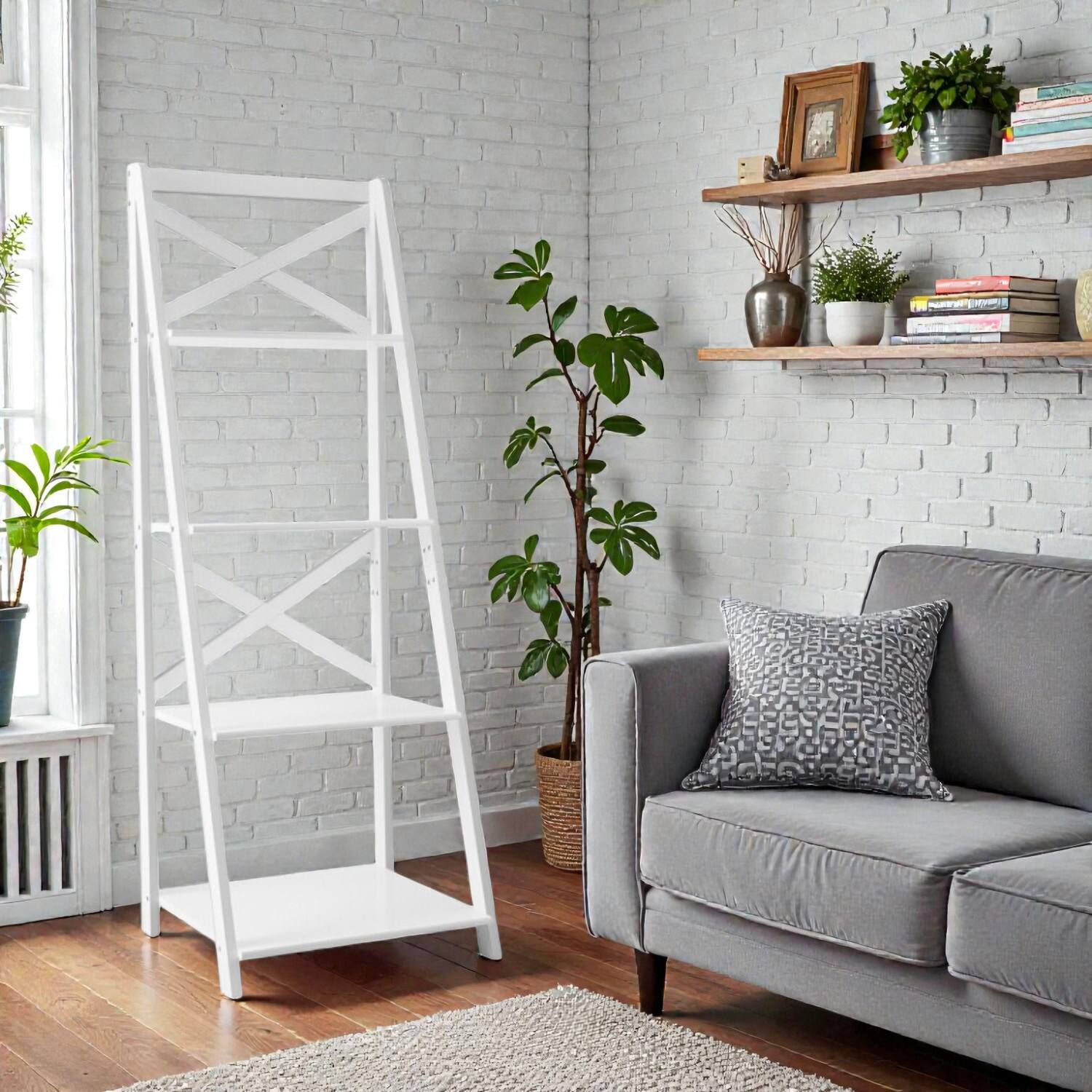 Front. Hivvago - 4-Tier Freestanding Ladder Bookshelf and Display Rack for Home and Office - White.