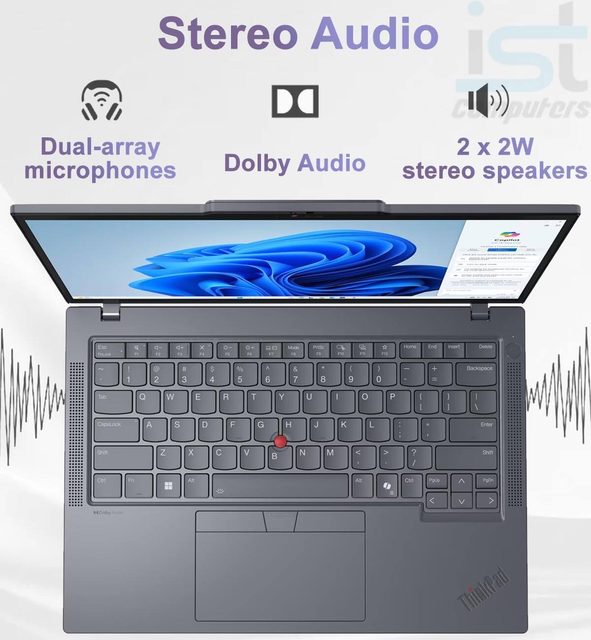 Stereo Audio  
Dual-array microphones  
Dolby Audio  
2 x 2W stereo speakers