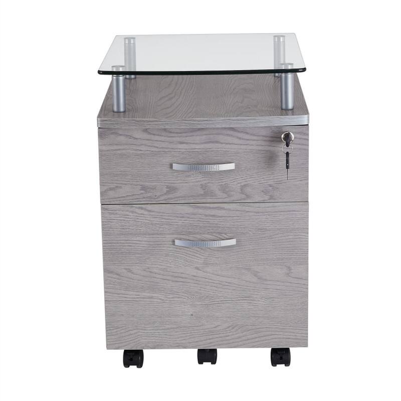 Alt View 2. HTUTWOO - Rolling File Cabinet with Glass Top - Locking Drawers, Mobile with Casters, Tempered Glass Shelf - Gray.