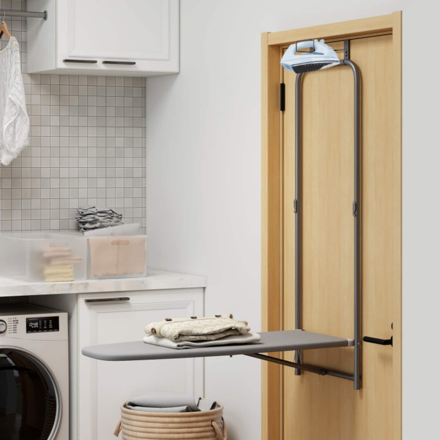 "LUCKY ONE - Over the Door Ironing Board with Iron Holder - Space Saving Hanging Design for 2"" Door - Gray" price history on PriceWatchPro
