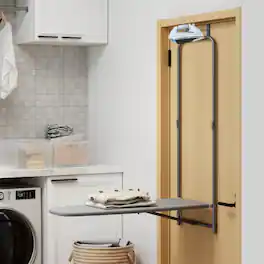 LUCKY ONE - Over the Door Ironing Board with Iron Holder - Space Saving Hanging Design for 2" Door - Gray