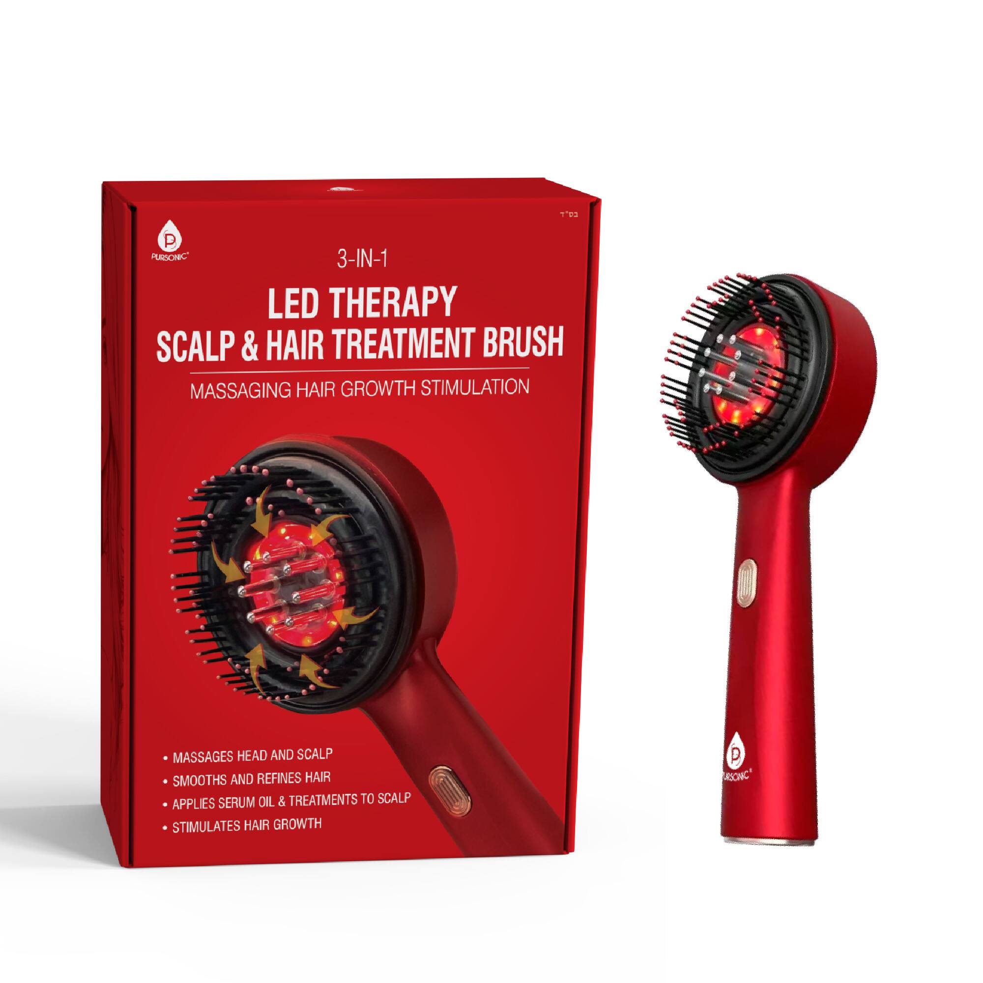 Pursonic - 3-in-1 LED Therapy Scalp & Hair Treatment Brush – Stimulate Growth, Boost Volume, Enhance Scalp Health
