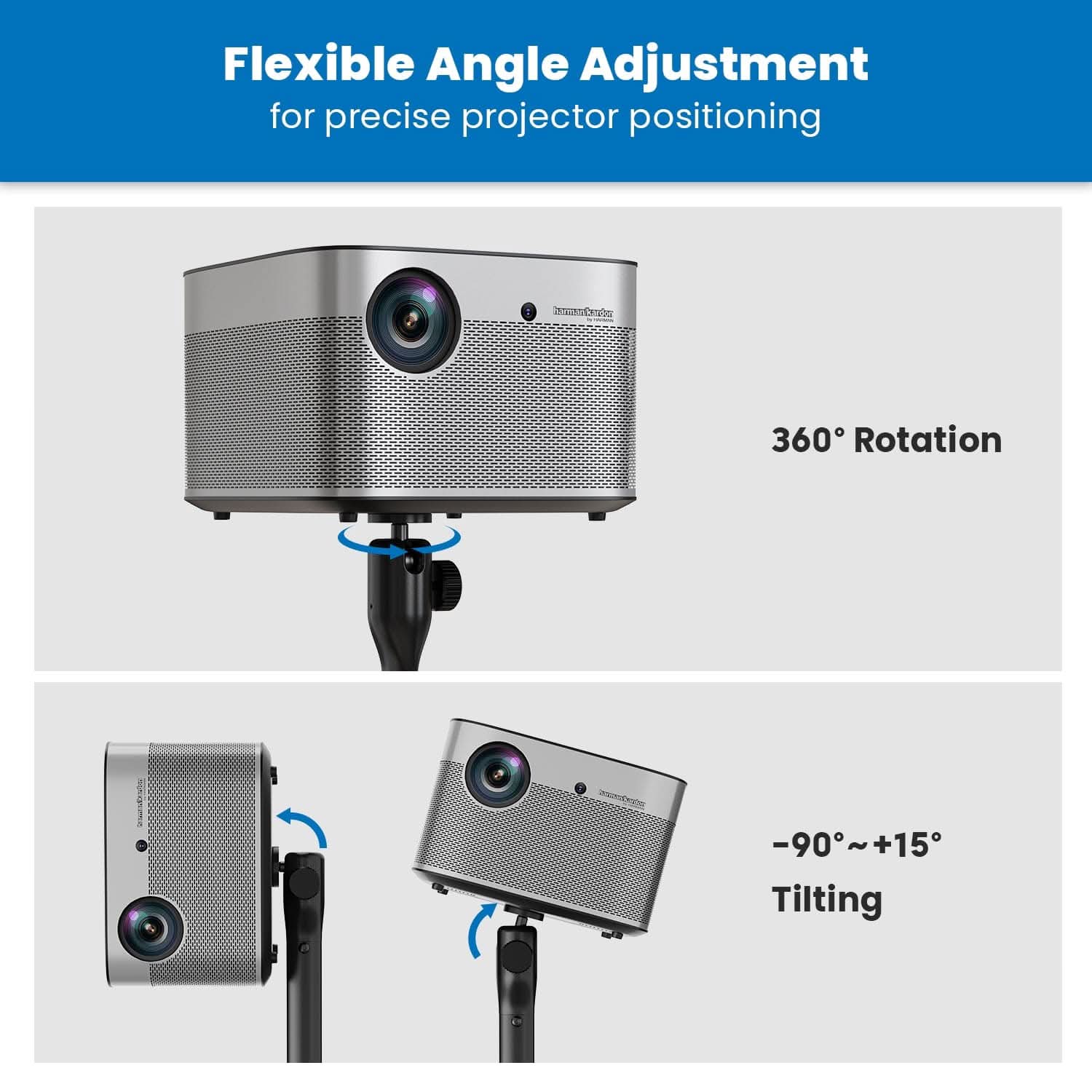 Flexible Angle Adjustment for precise projector positioning  
360° Rotation  
-90°~+15° Tilting