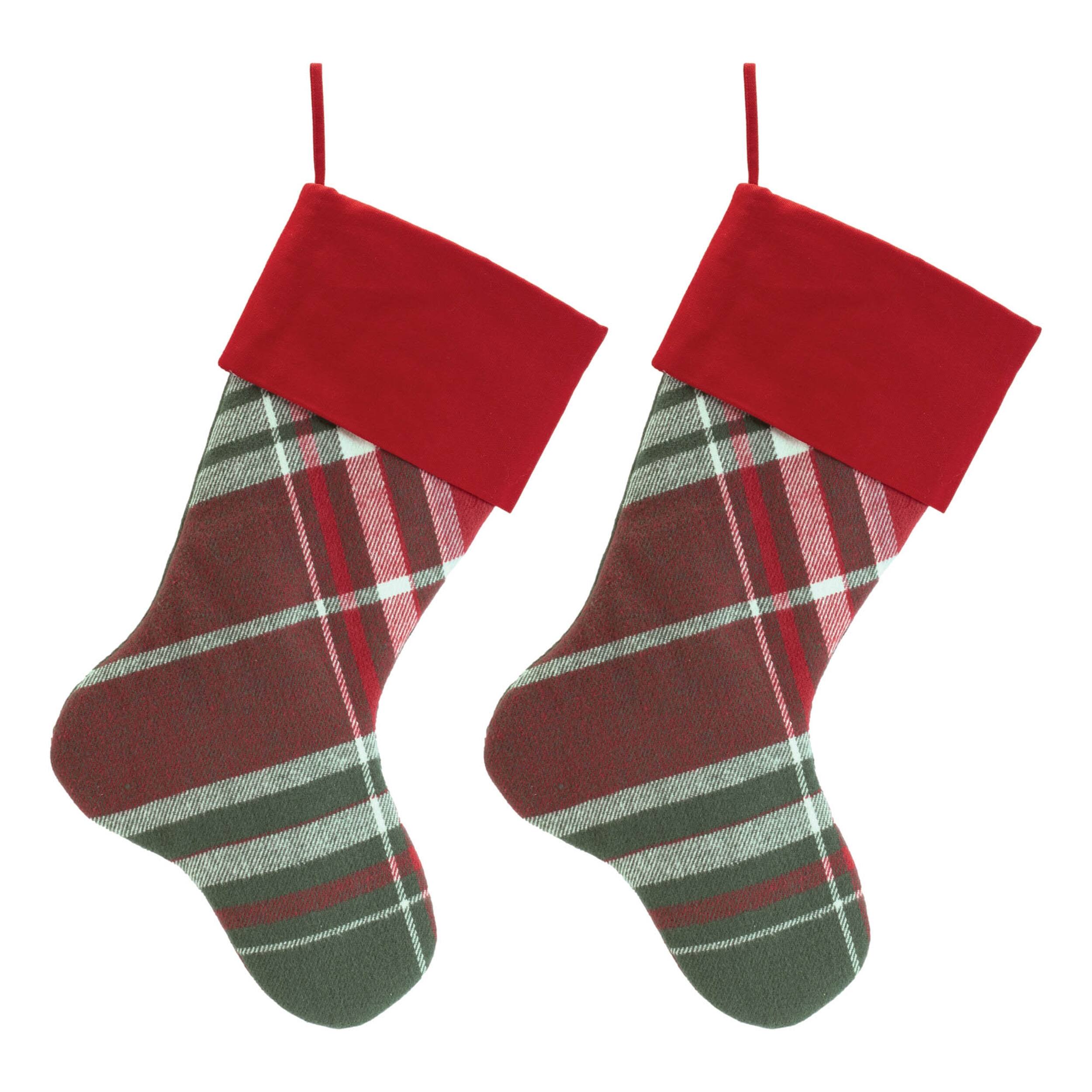 Angle. BreeBe - Plaid Print Stocking (Set of 2) - Red, Green.