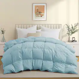 Peace Nest - All-Season Medium Warmth Duvet Insert White Goose Feather Comforter - Twin - Blue