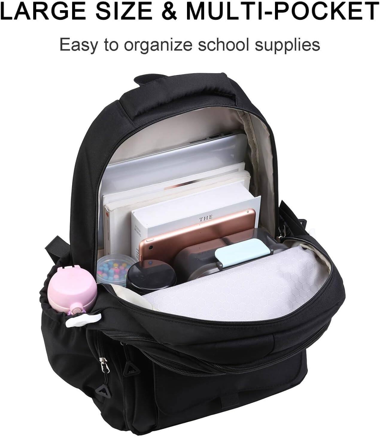 LARGE SIZE & MULTI-POCKET  
Easy to organize school supplies