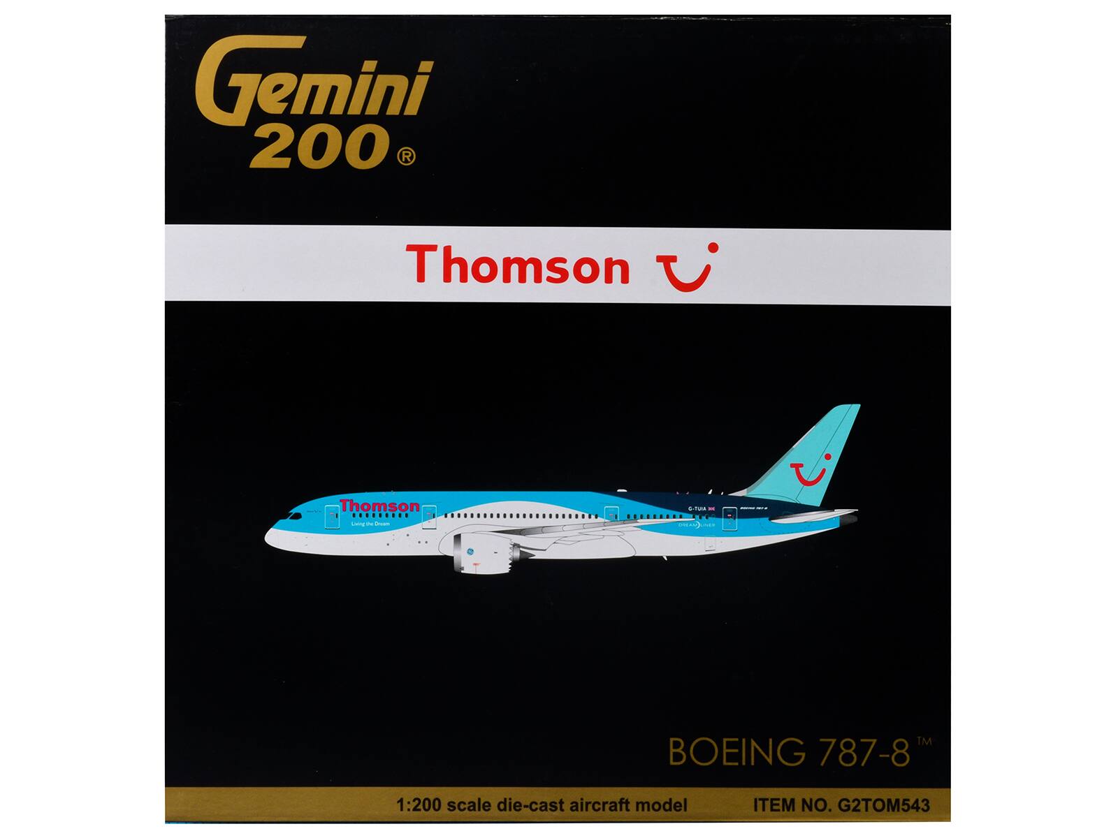 Gemini 200  
Thomson  
BOEING 787-8  
1:200 scale die-cast aircraft model  
ITEM NO. G2TOM543