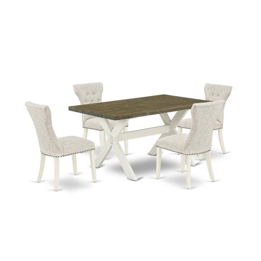 Left. East West Furniture - East West Furniture 5-Piece Dining room Table Set Included 4 Kitchen Dining chairs Upholstered Nails Head Seat and High - Multi-Color.