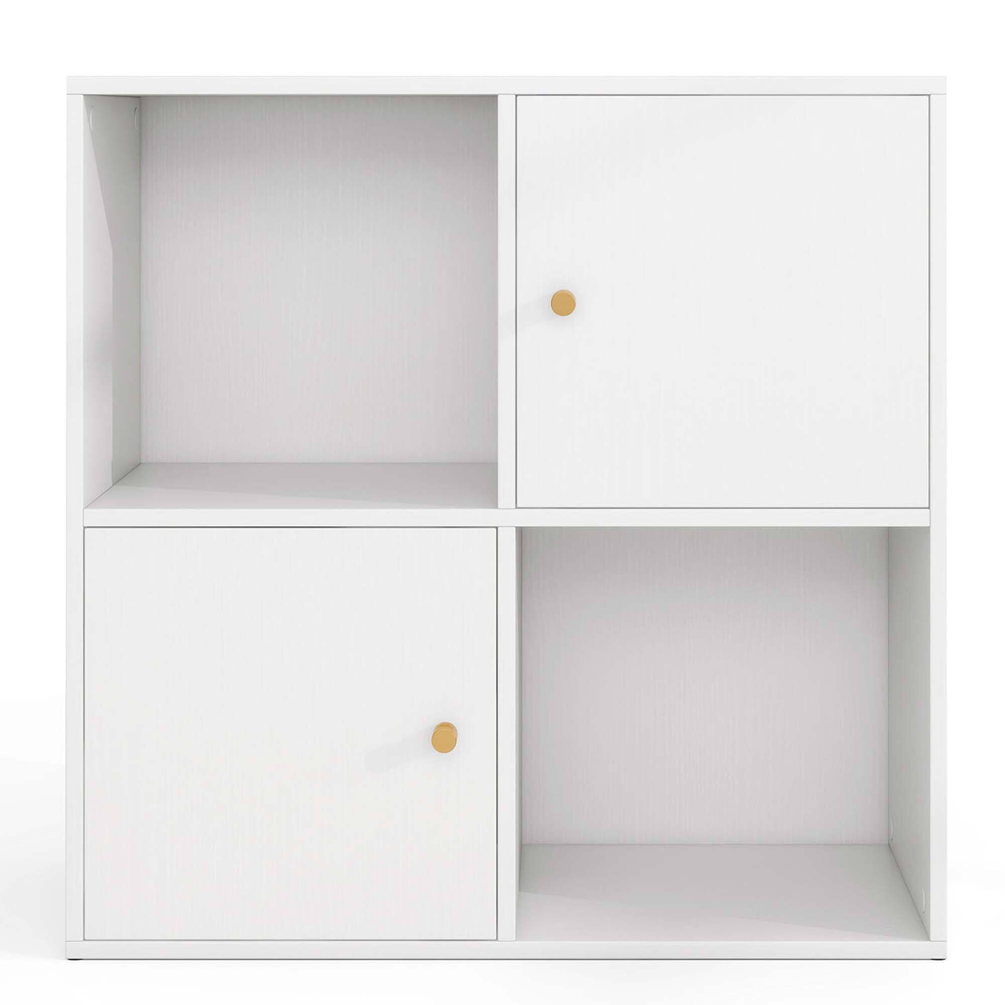 Angle. Costway - Costway 4-Cube Bookcase with Dual Anti-Tipping Kits & 2 Cabinets Storage Organizer White - White.