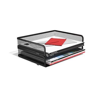 TRU RED Side Load Stackable Metal Letter Tray, Matte 2/Pack Matte Black ...