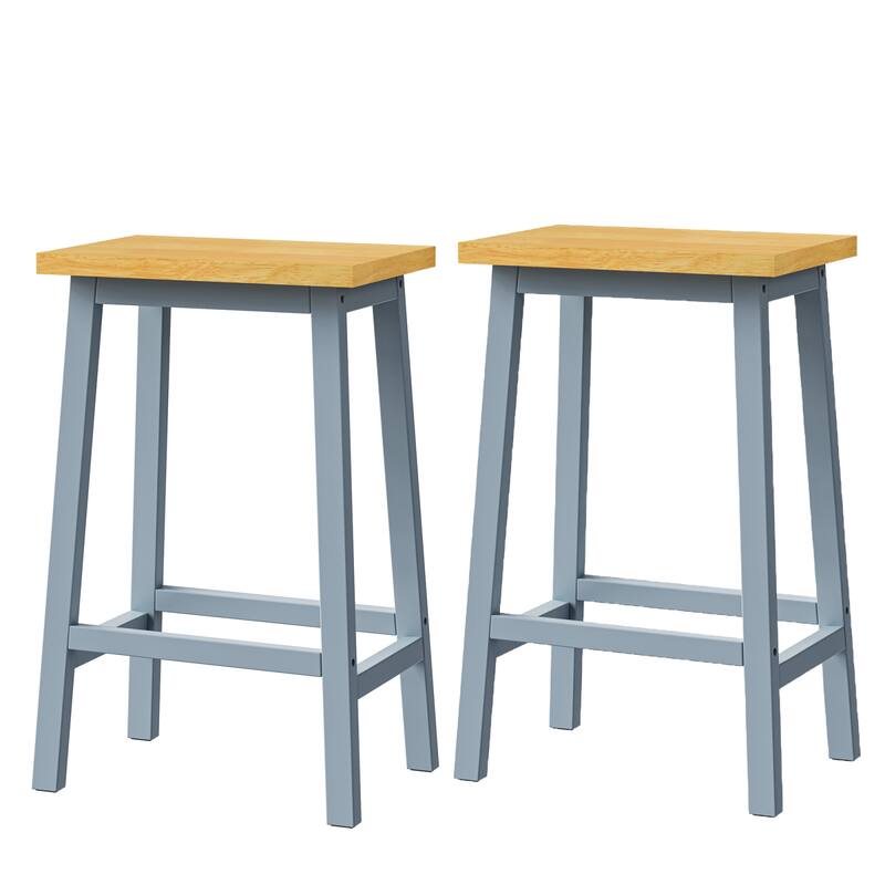 Alt View 1. HTUTWOO - Solid Wood Bar Stools Set of 2, 25.6" Counter Height Stools with Footrest, for Kitchen Island, Dining Room & Home Bar - Blue.