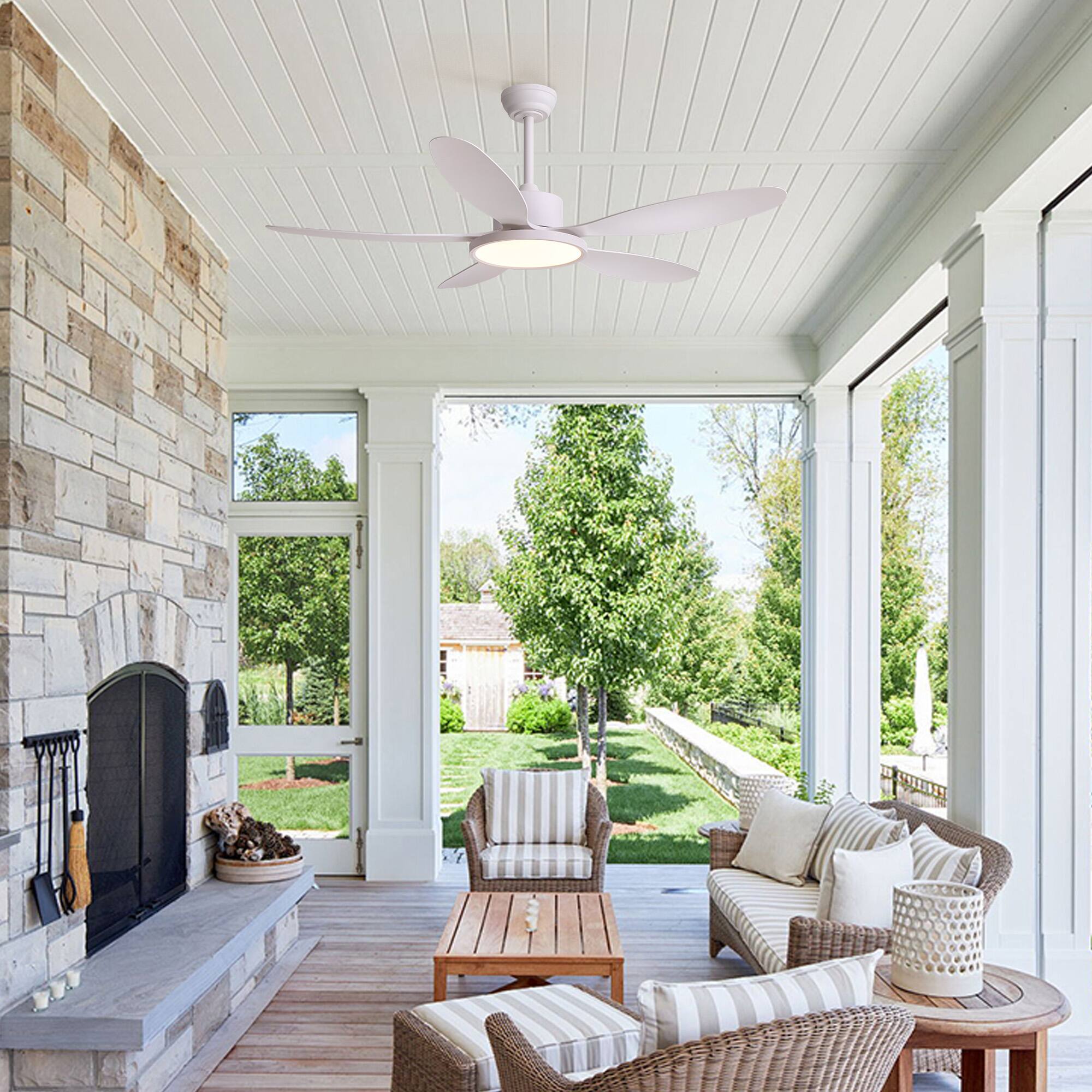Alt View 3. Siljoy - 52 Inch Matte White 5 Blades Downrod Ceiling Fan With Round LED Light For Bedroom Living Room - White.
