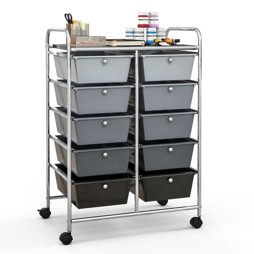 Kadyn - Filing Cabinet Office Drawers, Office Storage Cabinet,10-Drawer Rolling Storage Cart-Gray