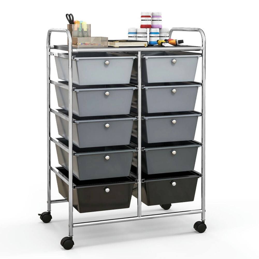 Front. Kadyn - Filing Cabinet Office Drawers, Office Storage Cabinet,10-Drawer Rolling Storage Cart-Gray.