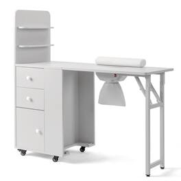 Winado - Foldable Manicure Table for Nail Tech, Nail Desk Station Makeup Storage Table - White