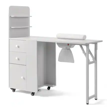 Front. Winado - Foldable Manicure Table for Nail Tech, Nail Desk Station Makeup Storage Table - White.