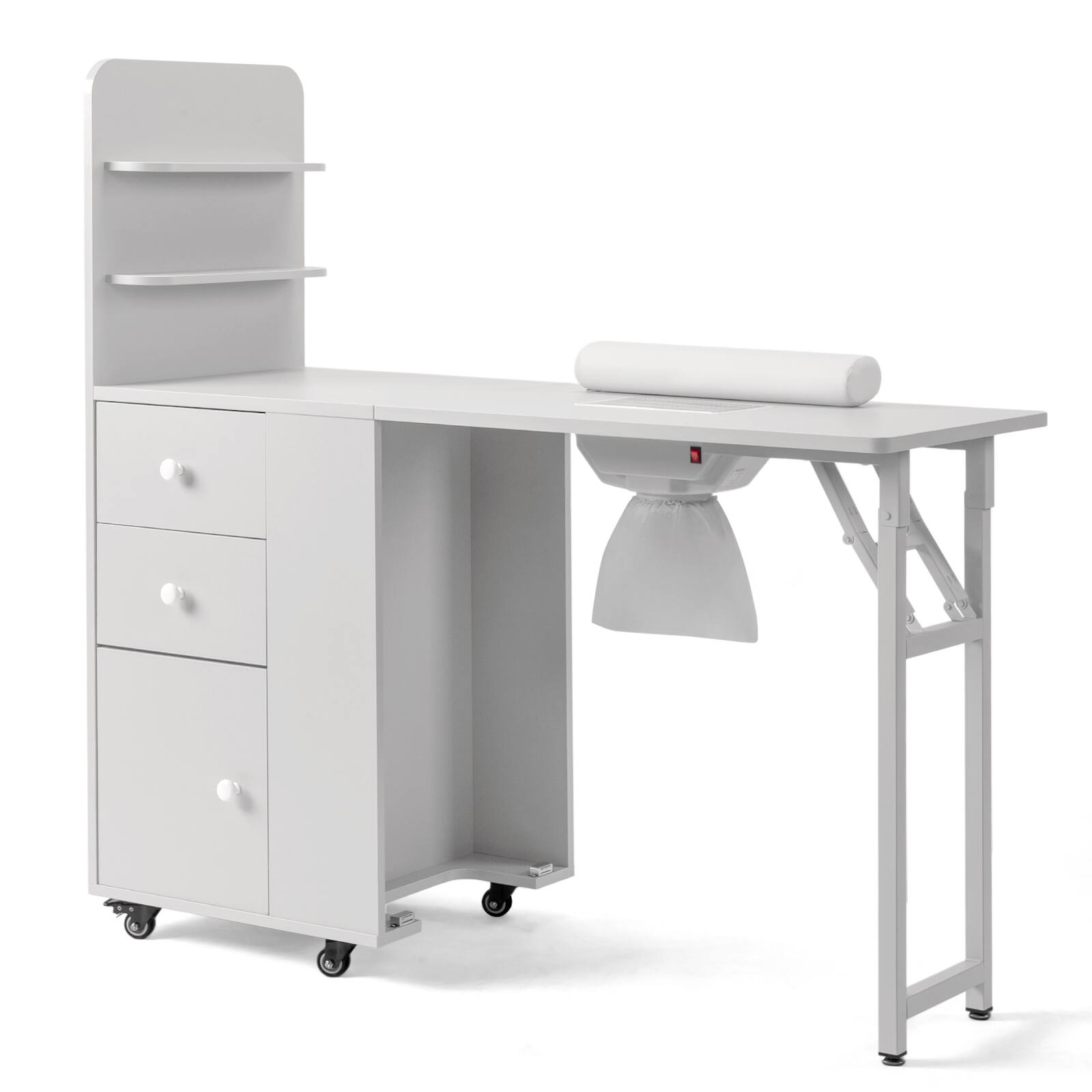 Front. Winado - Foldable Manicure Table for Nail Tech, Nail Desk Station Makeup Storage Table - White.