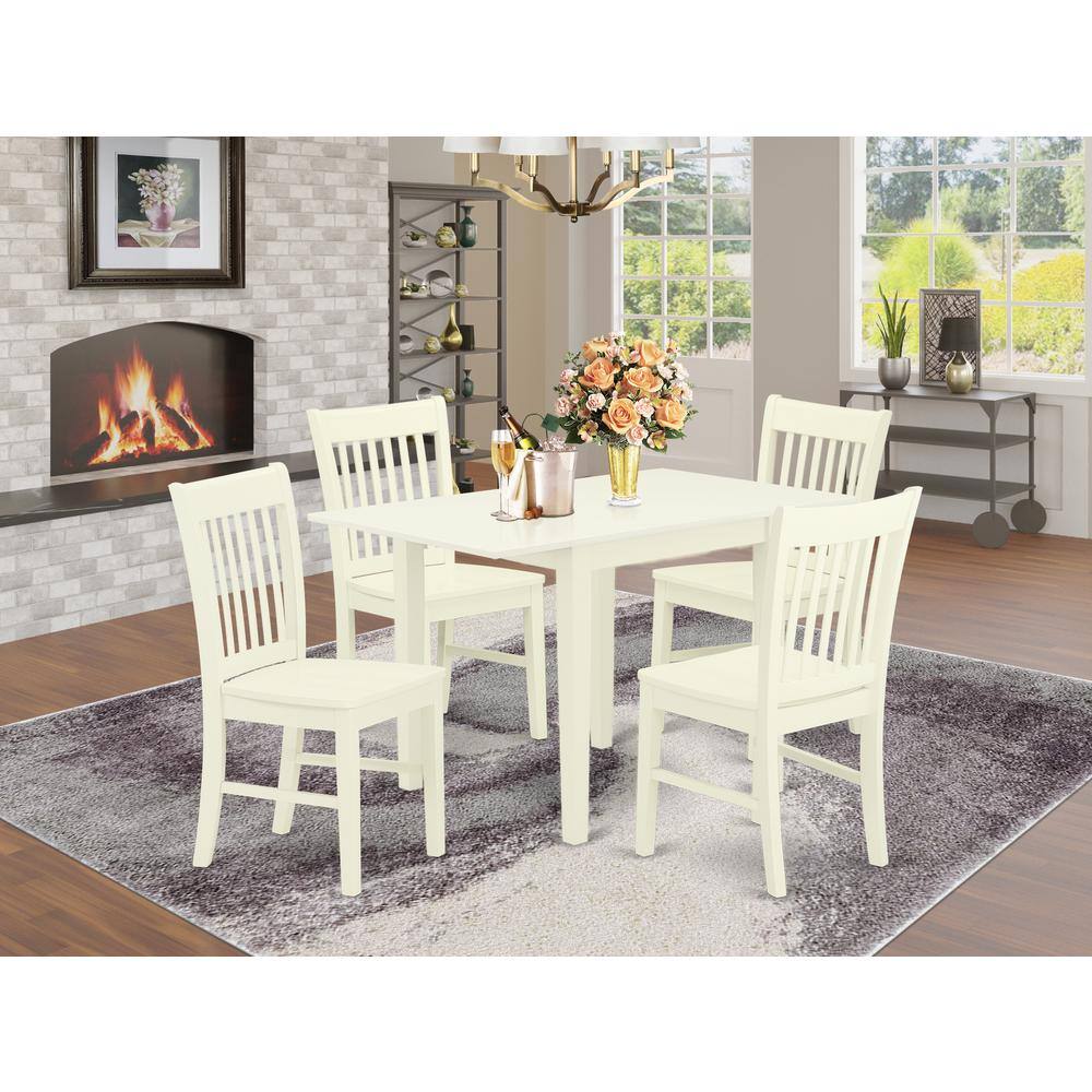 Angle. East West Furniture - Dining Room Set Linen White - Brown.