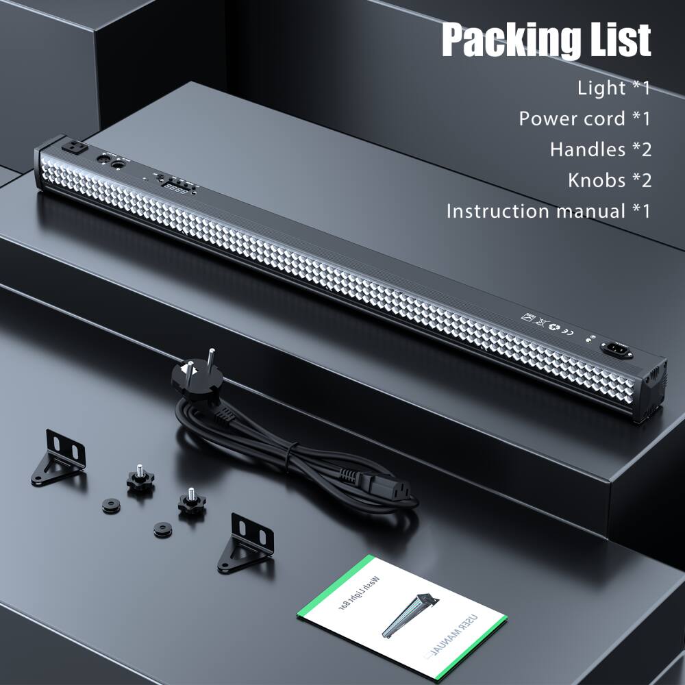 Packing List

- Light *1
- Power cord *1
- Handles *2
- Knobs *2
- Instruction manual *1