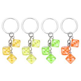 Unique Bargains - 4pcs Lucky Dice Keychain Charm, Resin 3D Cube Mini Dice Keyrings with 3 Pendants for Bag, Wallet, Purse, Car, Phone - Light Green/Yellow/Dark Yellow/Orange