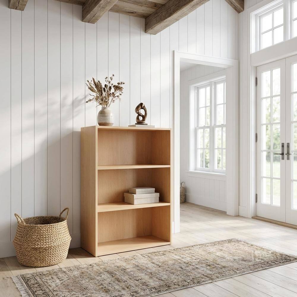 Angle. FurniFact - Wooden 3-Tier Open Shelf with Finish for Storage and Display - Steam Beech.