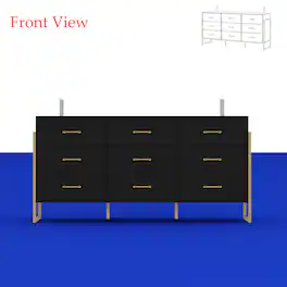FUFU & GAGA - FUFU&GAGA 9 - Drawer Horizontal Dresser – Gold Accent Storage for Bedroom & Living Room - Black