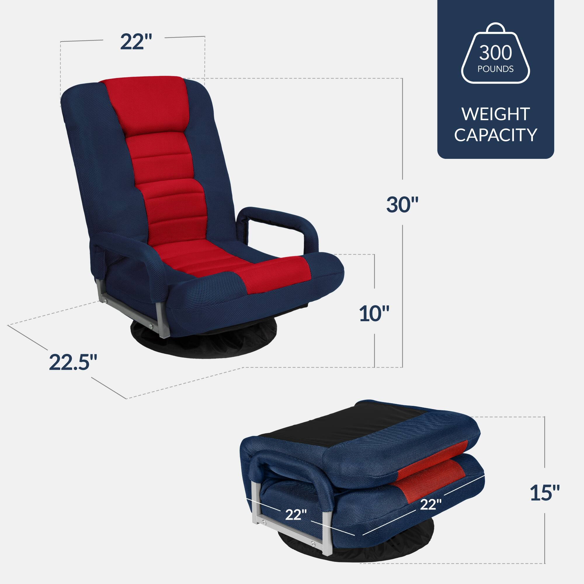 - 22" (width)
- 30" (depth)
- 10" (height)
- 22.5" (seat width)
- 15" (footrest width)
- 22" (footrest depth)
- 300 pounds weight capacity