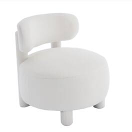 Ecooso - Teddy Fabric armless accent chair with curved backrest and solid wood legs upholstered chair slipper side chair, - White
