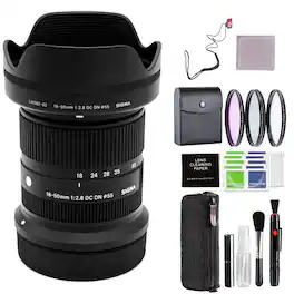 Sigma - 18-50mm f/2.8 DC DN Contemporary Lens for RF Mount w/ Advanced Accessory & Travel Bundle | 18-50mm Canon Lens - Black