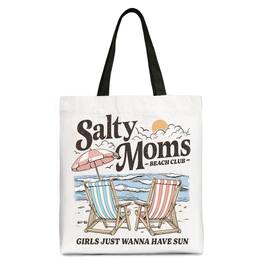 OrnamentallyYou - Salty Moms Beach Club Canvas Tote Bag, Retro Summer Gift for Ocean Loving Mothers - White Black