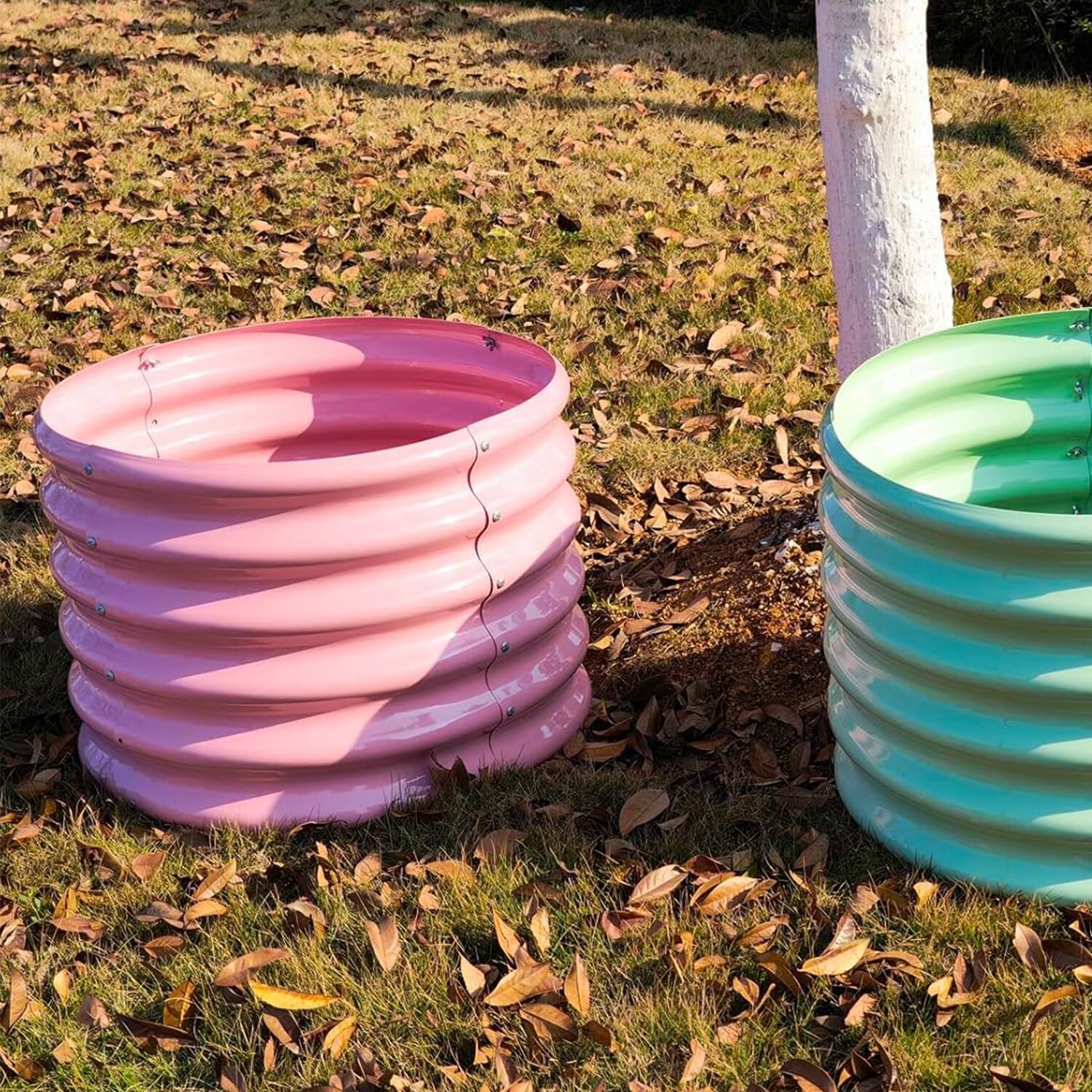 Alt View 1. A Anleolife - 4-Pack Kids Mini Pink Metal Circle Raised Garden Bed Planter Box for Vegetables (24 in. L x 24 in. W x 18 in. H) - Pink.