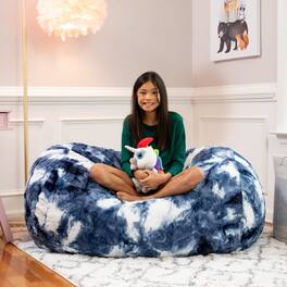 Jaxx - Sofa Saxx Bean Bag Couch - 4 Foot - Faux Fur, Blue & White Print - Faux Fur - Blue & White Print