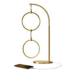 Brightech - Nova LED Modern Industrial Arc Dimmable Bedside Nightstand Desk Lamp with Fast Charging USB Port - Antiqued Brass