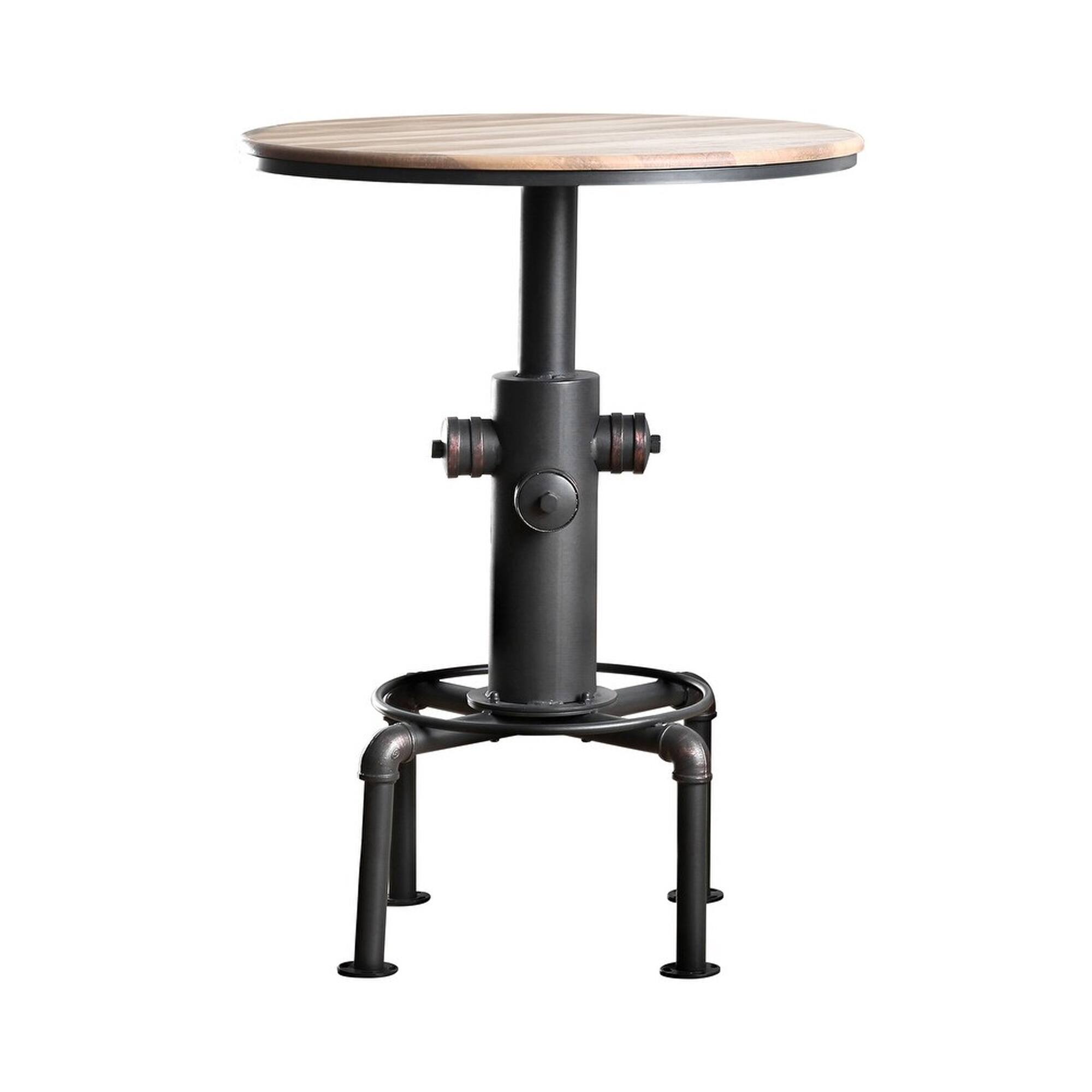 Alt View 1. Manhattan Lane - Ges 3pc Bar Table and Swivel Stool Set, 32 Inch Round Top, Black Metal - Black, Natural Brown.