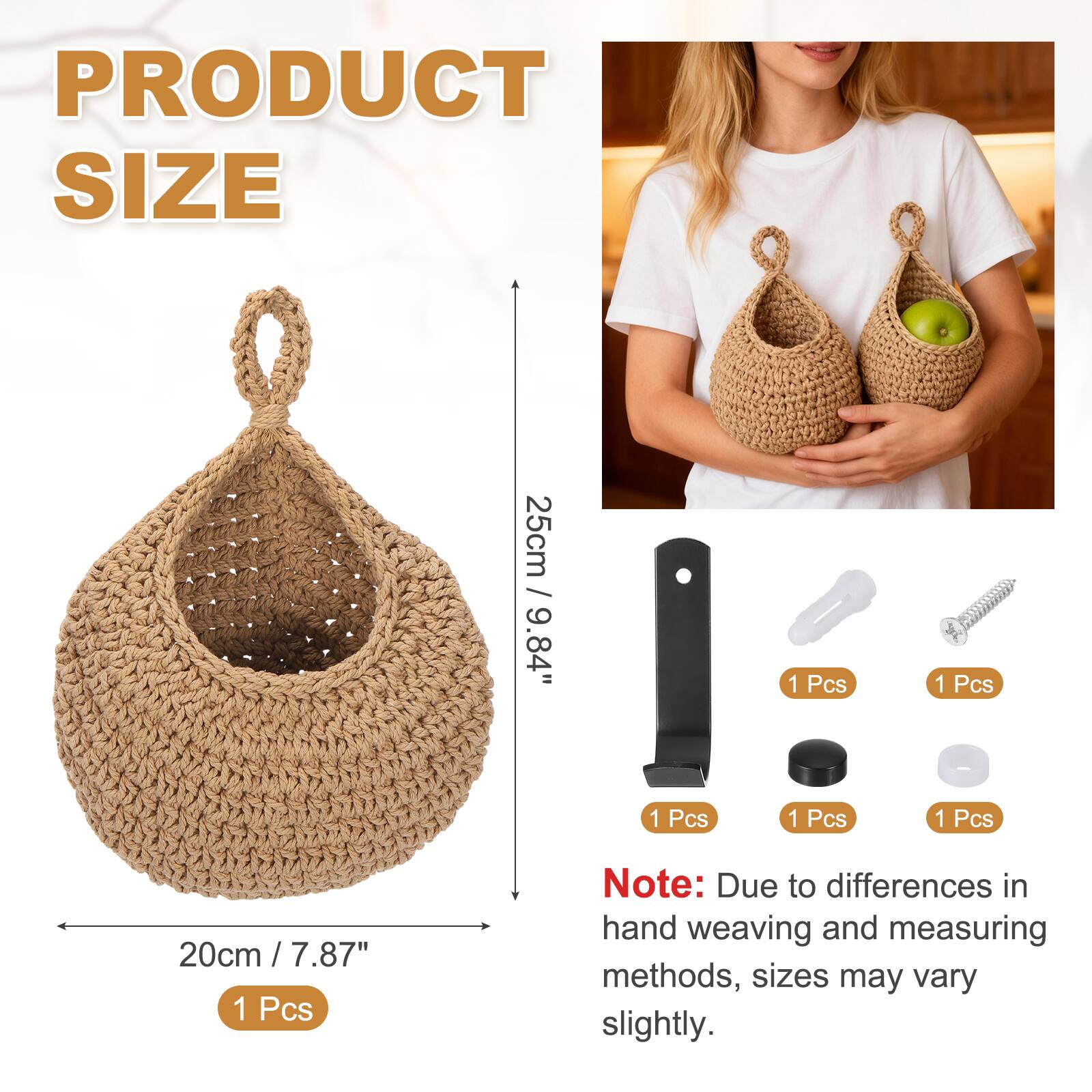PRODUCT SIZE

25cm / 9.84" 1 Pcs

20cm / 7.87" 1 Pcs

Note: Due to differences in hand weaving and measuring methods, sizes may vary slightly.