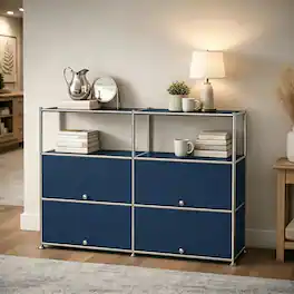 Malletson - 4 Tier Metal Sideboard Buffet Twin Row Storage Cabinet with Flip Up Doors and Adjustable Feet for Dining Room Kitchen - Navy