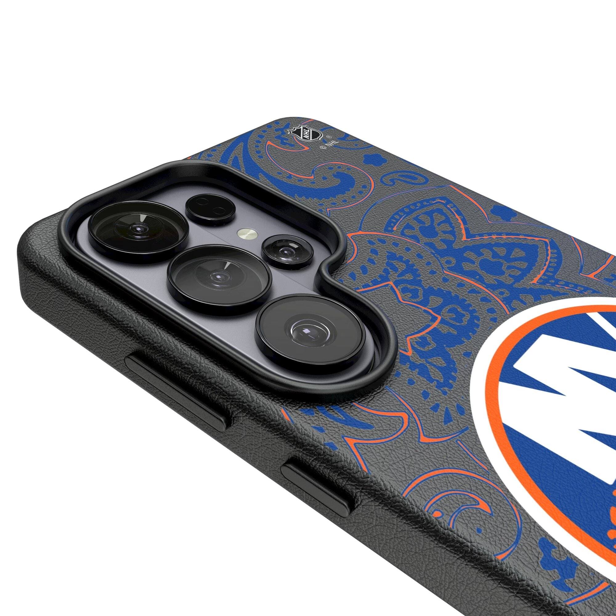 Alt View 2. Keyscaper - New York Islanders Paisley Galaxy Magnetic Bump Case - S25 Ultra - Black.