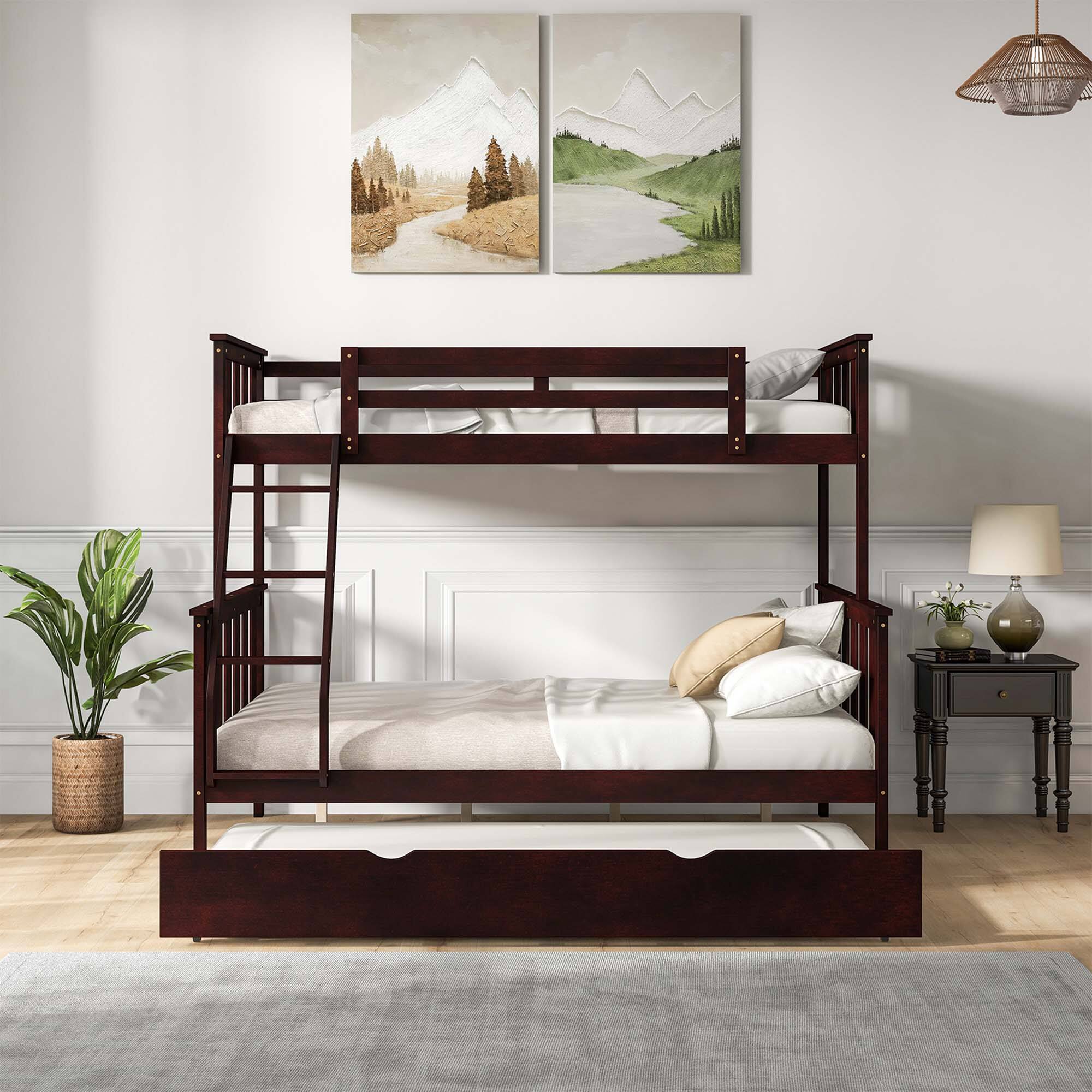 Alt View 4. Costway - Costway Twin Over Full Bunk Bed with Trundle Ladder Safety Guardrails 3-in-1 Beds - Espresso.