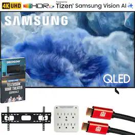 Samsung - 75" Q8F Class QLED 4K Vision AI Smart TV (2025) Bundle w/ Wall Mount Kit w/ HDMI Cable + 6-Outlet Surge Adapter