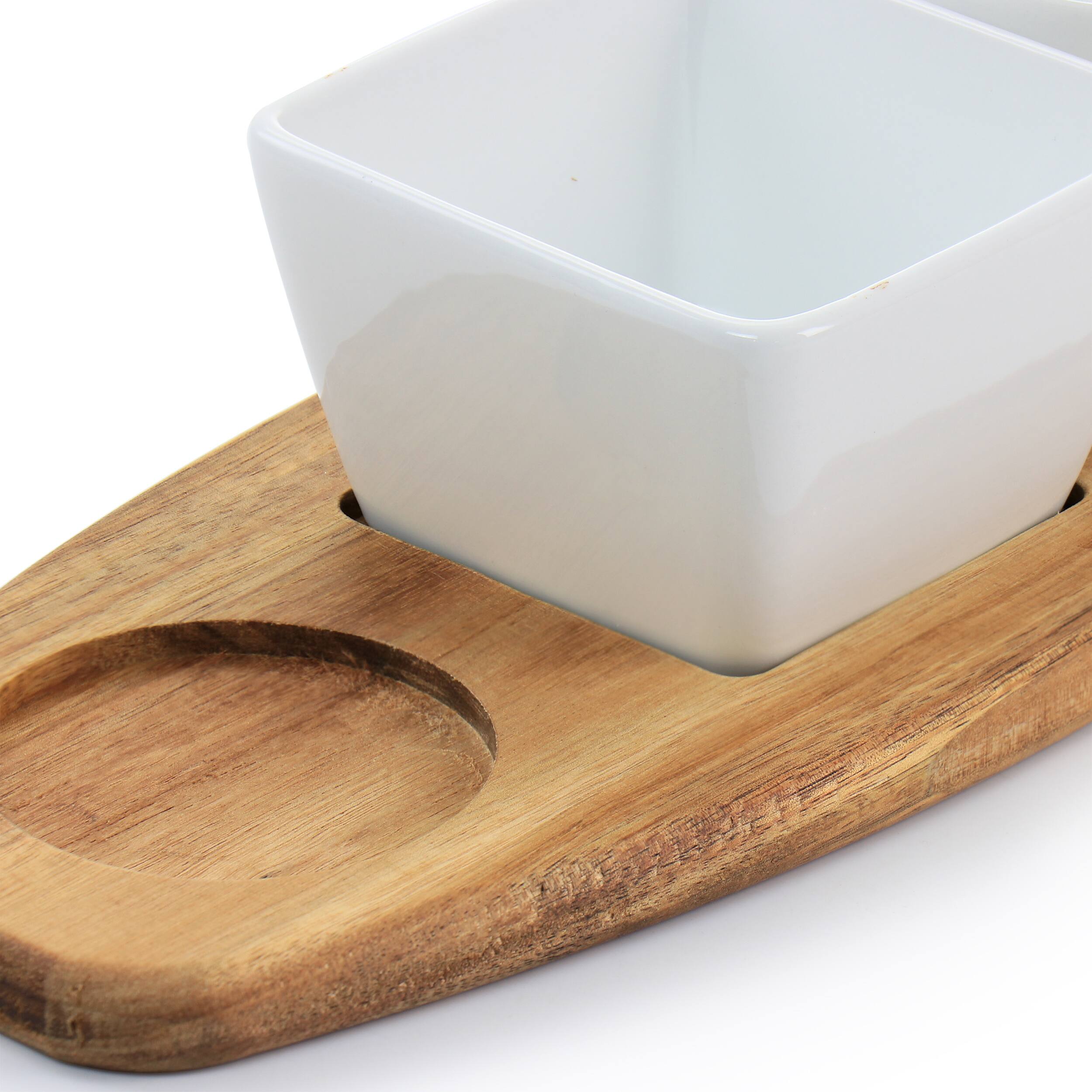 Alt View 2. Gibson - Gibson Elite Gracious Dining 4 Piece Fine Ceramic Tidbit Dish Set with Acacia Wood Base - Brown.