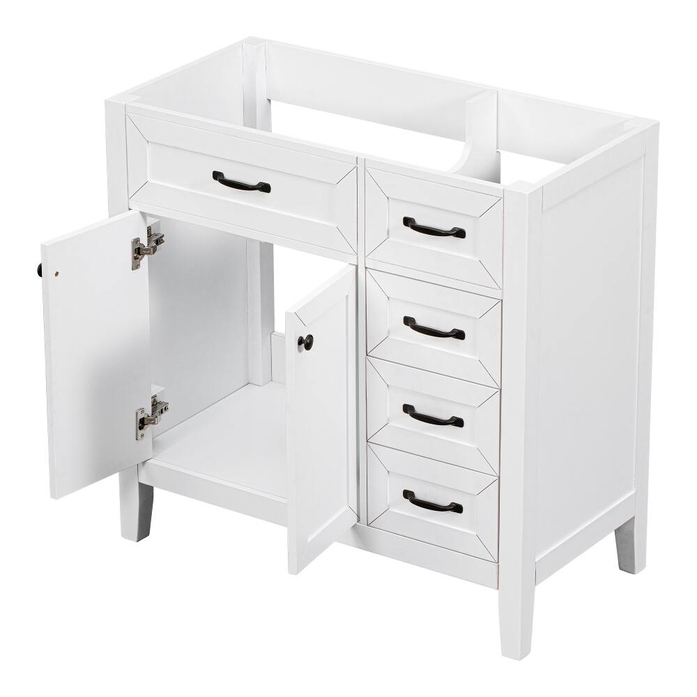 Alt View 4. Loheer - Loheer 36 inch bathroom vanity base only White Freestanding Cabinet with Drawers - White.
