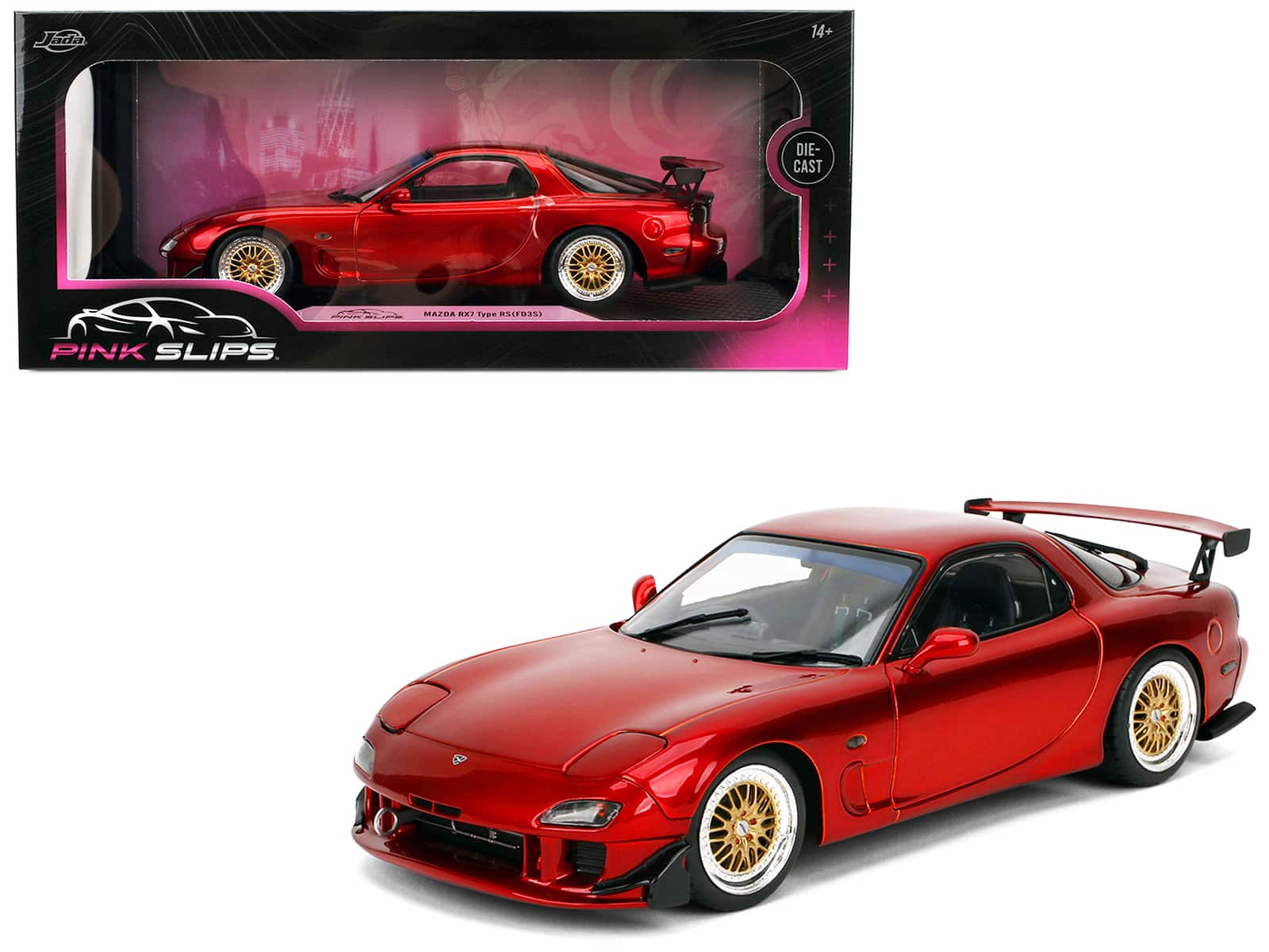 Mazda RX7 Type RS (FD3S) RHD (Right Hand Drive) "Pink Slips" Series 1/18 Diecast Model Car by Jada - Orange Metallic